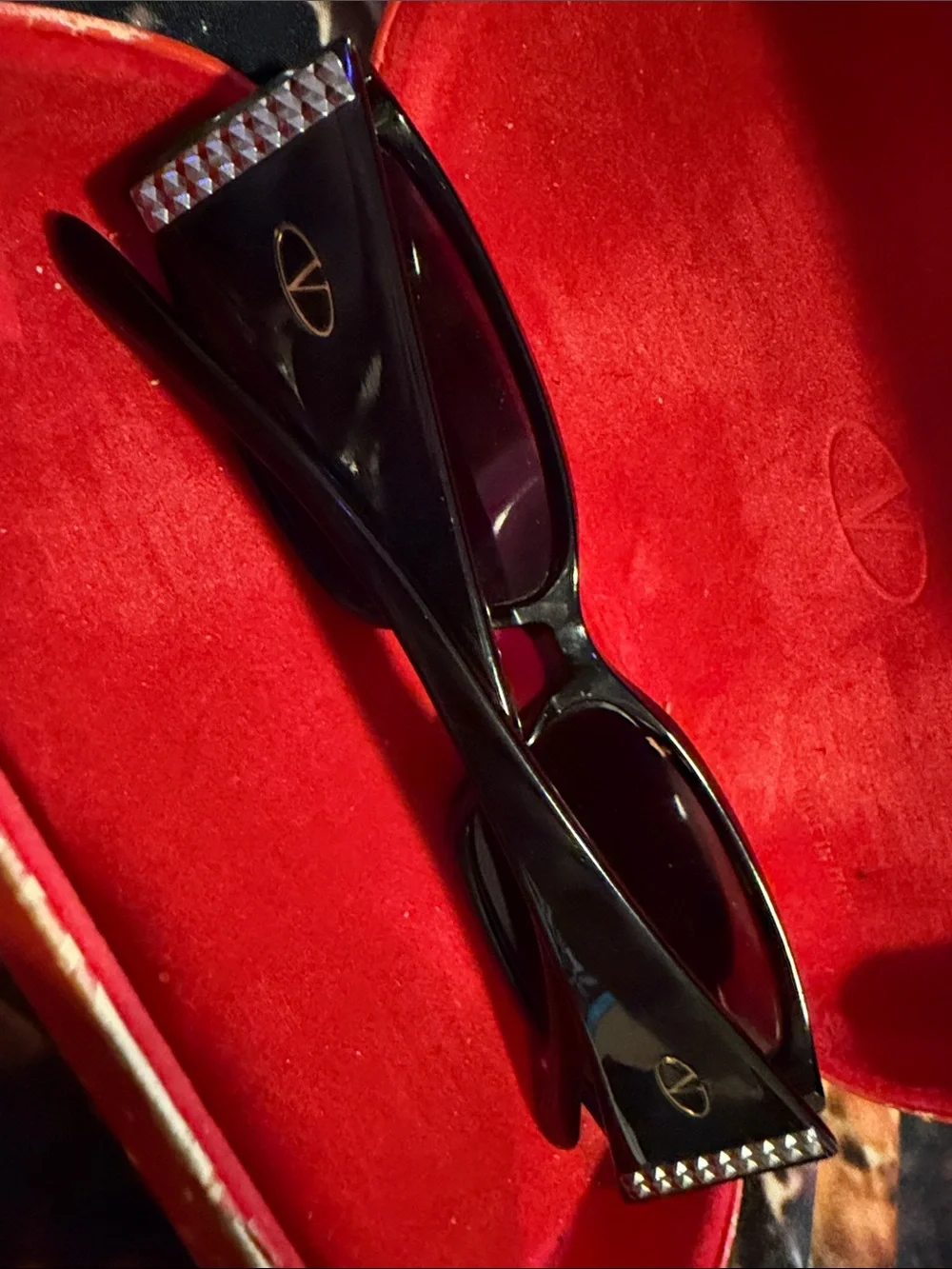 Authentic Valentino Black Women's Rectangular Sunglasses with Case